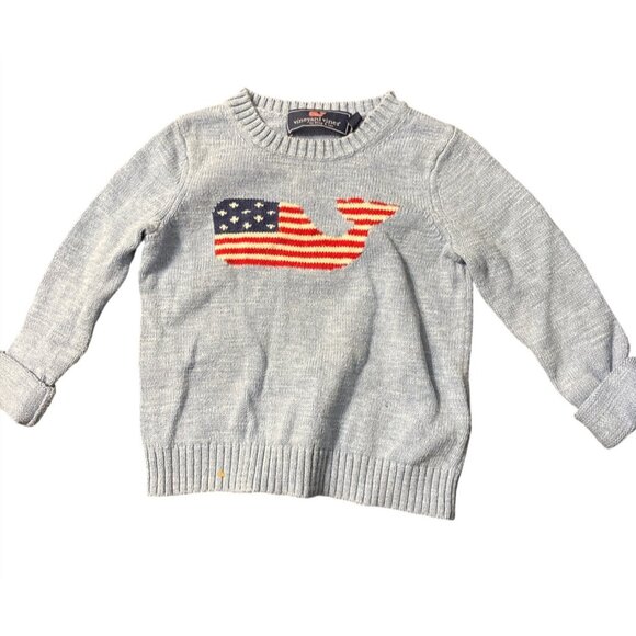 Vineyard Vines Other - Vineyard Vines Kids American Flag Whale Sweater Size 3T Cotton Crewneck Gray